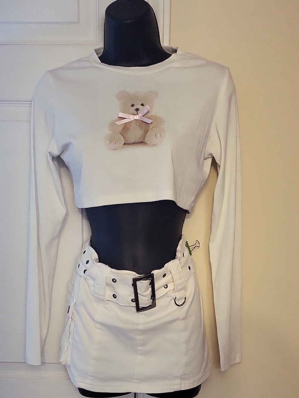 Edikted White Cropped Long-Sleeve Top with Teddy Patch